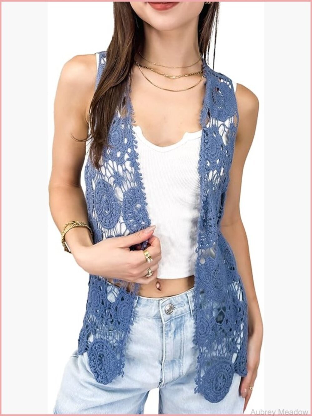 Sleeveless Lace Crochet Front Open Vest Cardigan Cover Up